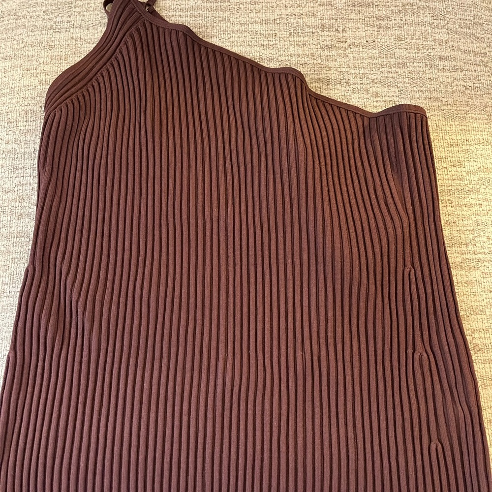 Helmut Lang Brown Ribbed One Shoulder Top